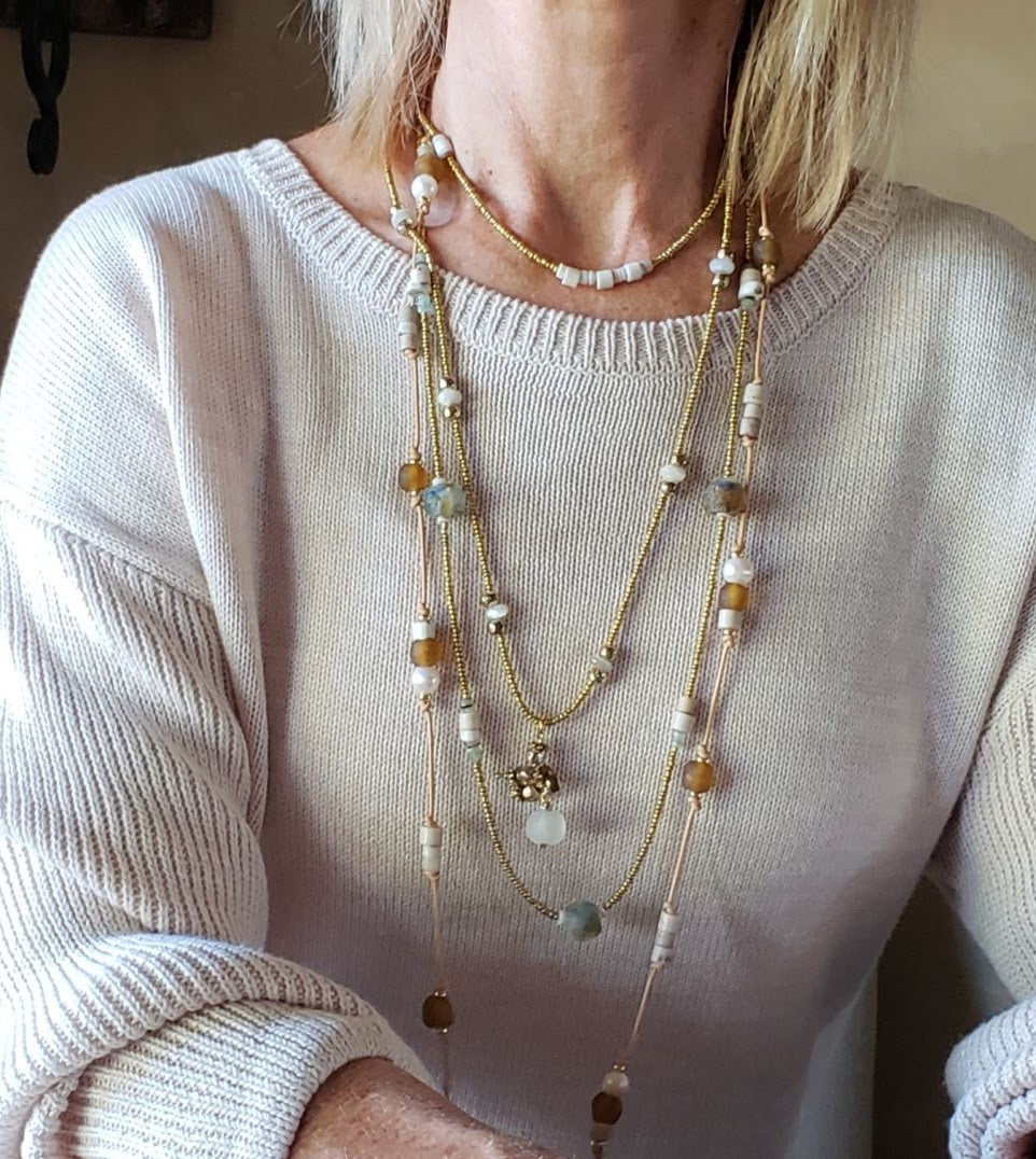 Matte Gold Rustic Beaded Choker or Necklace, Beauty In Stone Jewelry at $65