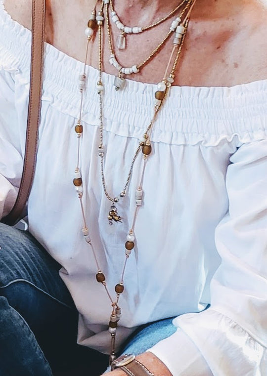 Matte Gold Beaded Glass Necklace, Beauty In Stone Jewelry at $80