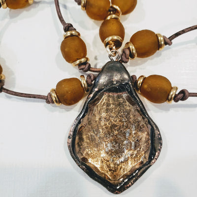Amber Beach Glass Necklace With Crystal Pendant, Beauty In Stone Jewelry at $99