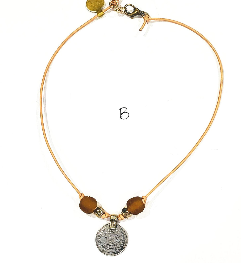 Leather Coin & Beach Glass Necklace, Beauty In Stone Jewelry at $49