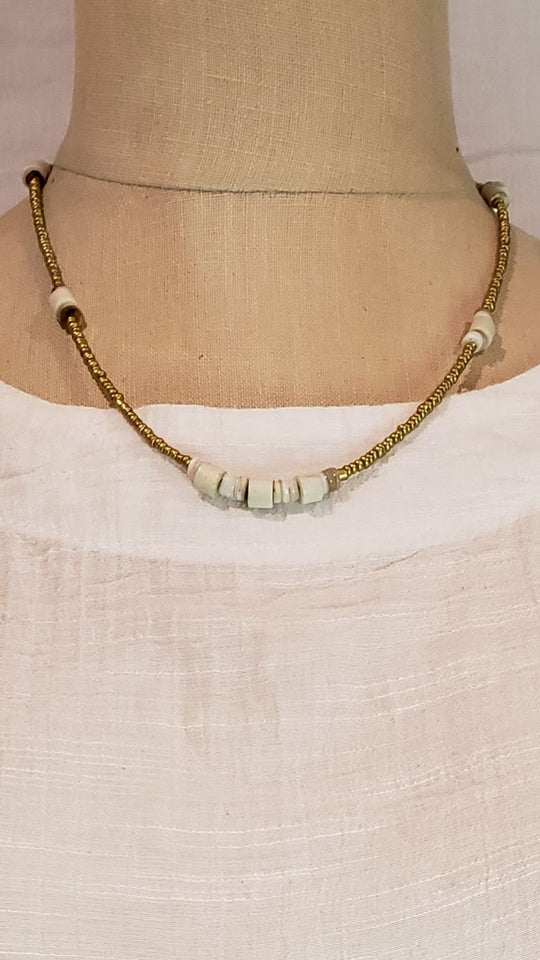 Matte Gold Rustic Beaded Choker or Necklace, Beauty In Stone Jewelry at $65