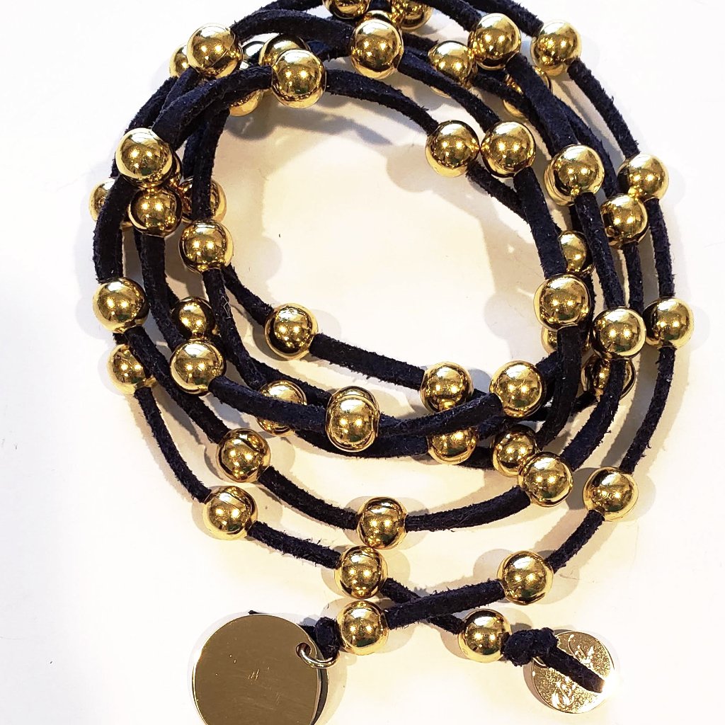 Gold Beaded Lariat Necklace On Suede Leather, Beauty In Stone Jewelry at $80