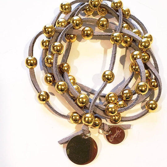 Gold Beaded Lariat Necklace On Suede Leather, Beauty In Stone Jewelry at $80