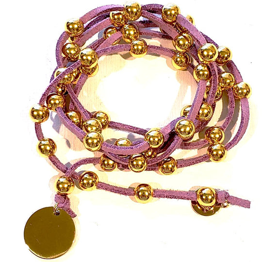 Gold Beaded Lariat Necklace On Suede Leather, Beauty In Stone Jewelry at $80