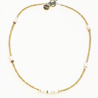 Matte Gold Rustic Beaded Choker or Necklace, Beauty In Stone Jewelry at $65