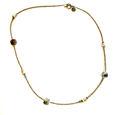 Matte Gold & Beach Glass Necklace, Beauty In Stone Jewelry at $99