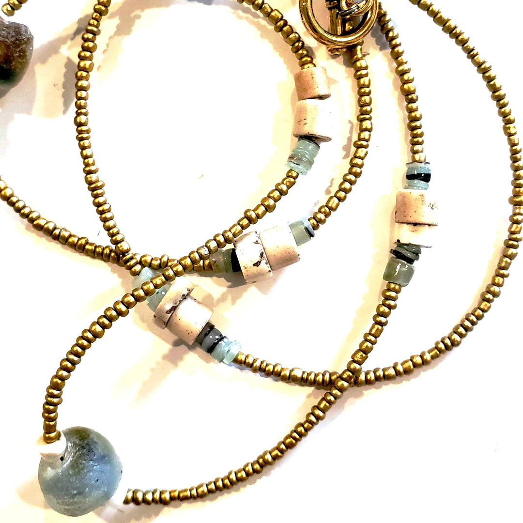 Matte Gold & Beach Glass Necklace, Beauty In Stone Jewelry at $99