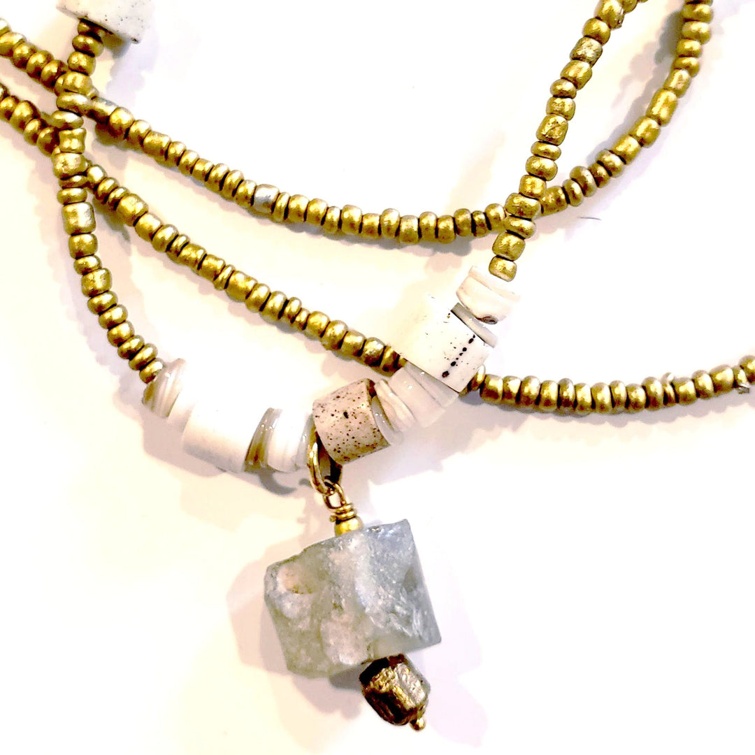 Matte Gold Beaded Glass Necklace, Beauty In Stone Jewelry at $80