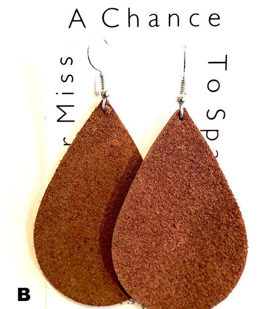 Suede Leather Earrings, Beauty In Stone Jewelry at $25