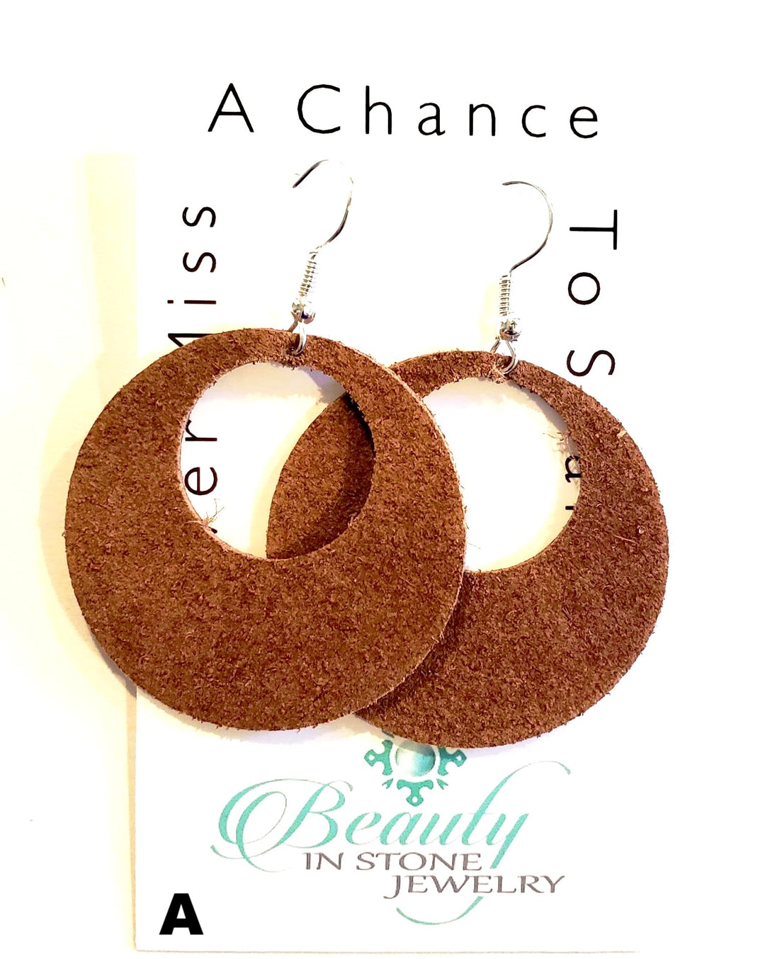 Suede Leather Earrings, Beauty In Stone Jewelry at $25