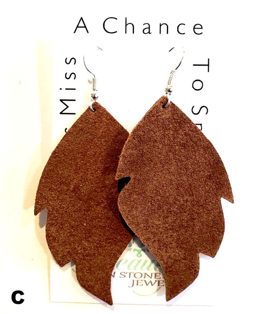 Suede Leather Earrings, Beauty In Stone Jewelry at $25