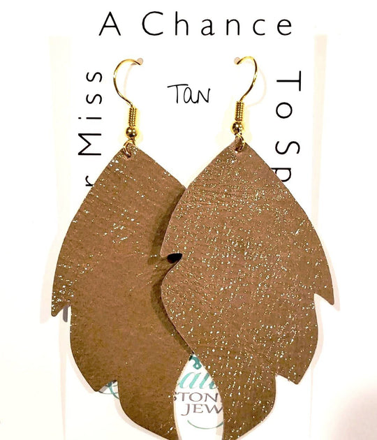 Patient Leather Leaf Shape Earrings, Beauty In Stone Jewelry at $30