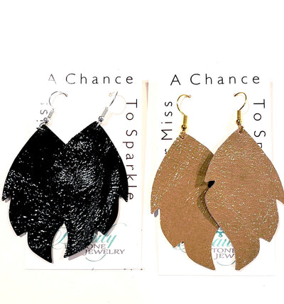 Patient Leather Leaf Shape Earrings, Beauty In Stone Jewelry at $30