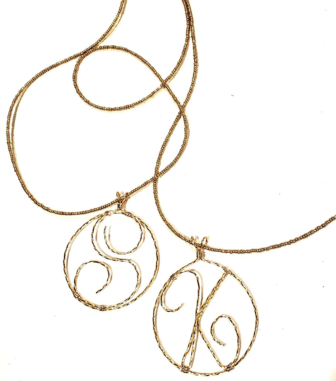 Gold Wire Initial Necklace In Circle, Beauty In Stone Jewlery at $109