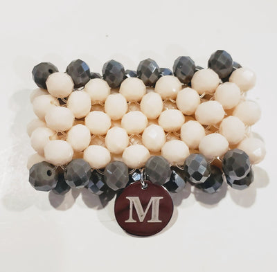7 Row Beaded Bracelet In  Cream/Gray, Beauty In Stone Jewelry at $149