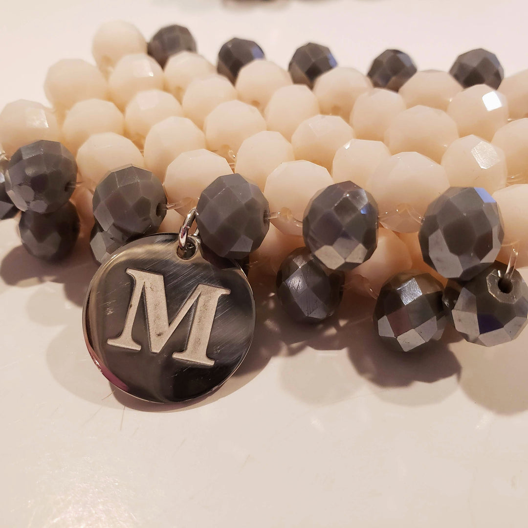 7 Row Beaded Bracelet In  Cream/Gray, Beauty In Stone Jewelry at $149