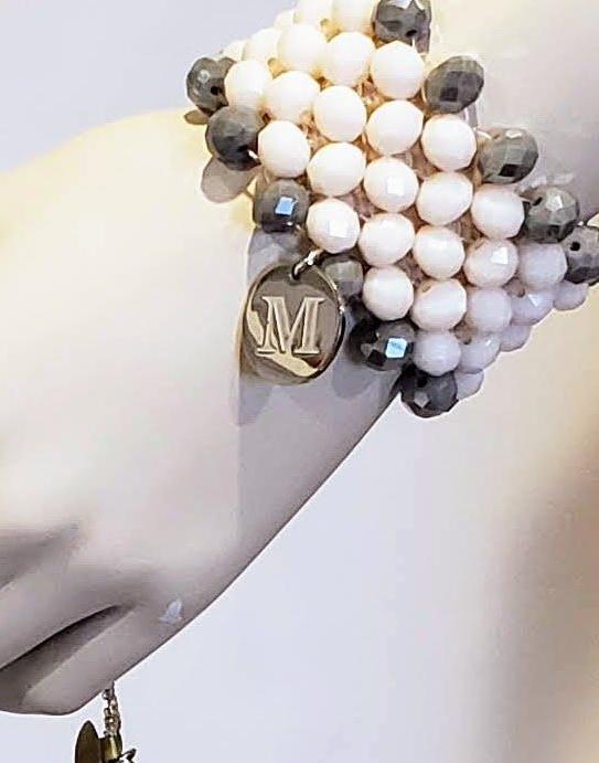 7 Row Beaded Bracelet In  Cream/Gray, Beauty In Stone Jewelry at $149