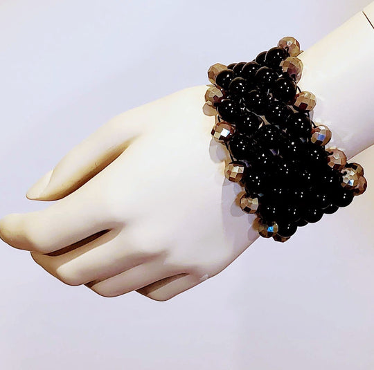 7 Row Gemstone Bracelet In  Black/Gray, Beauty In Stone Jewelry at $149