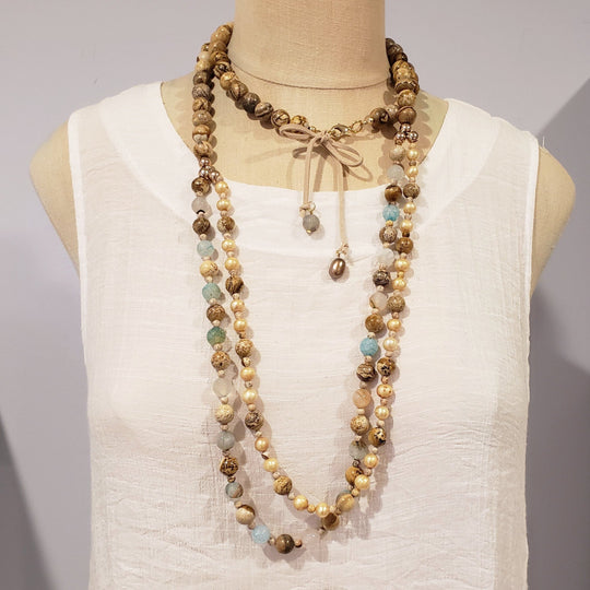 Long Double Strand Gemstone Necklace, Beauty In Stone Jewelry at $199