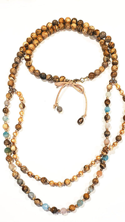 Long Double Strand Gemstone Necklace, Beauty In Stone Jewelry at $199