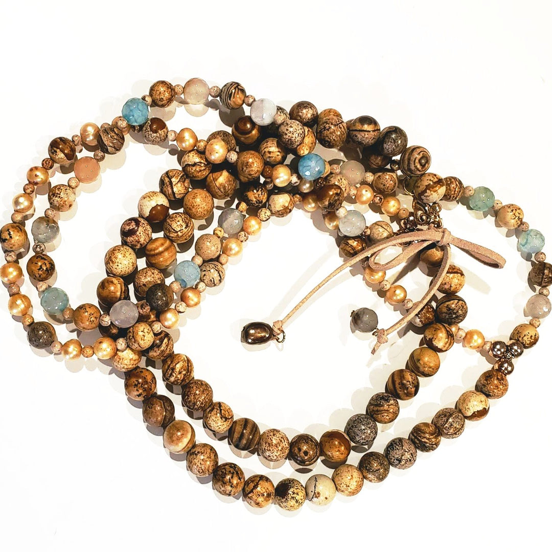 Long Double Strand Gemstone Necklace, Beauty In Stone Jewelry at $199