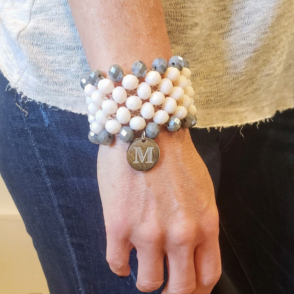 7 Row Beaded Bracelet In  Cream/Gray, Beauty In Stone Jewelry at $149