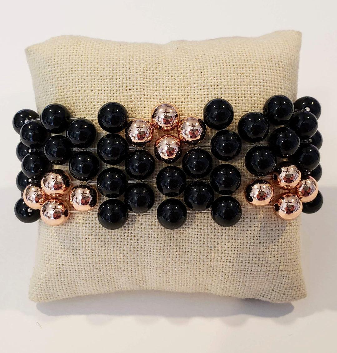 7 Row Gemstone Cuff Bracelet In Black/Rose Gold Band Of Glam, Beauty In Stone Jewelry at $149