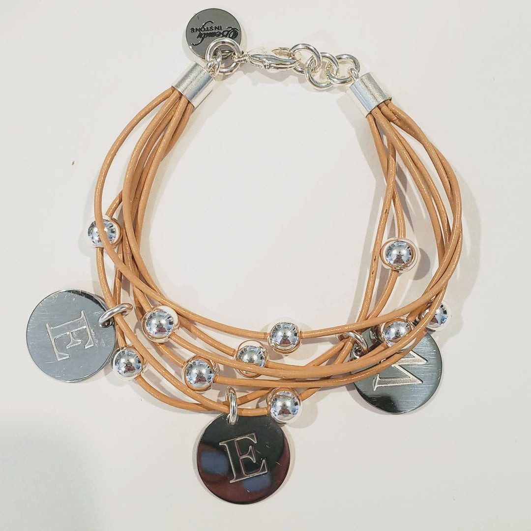 Leather Bracelet With Personalized Engraved Charms, Beauty In Stone Jewelry at $69