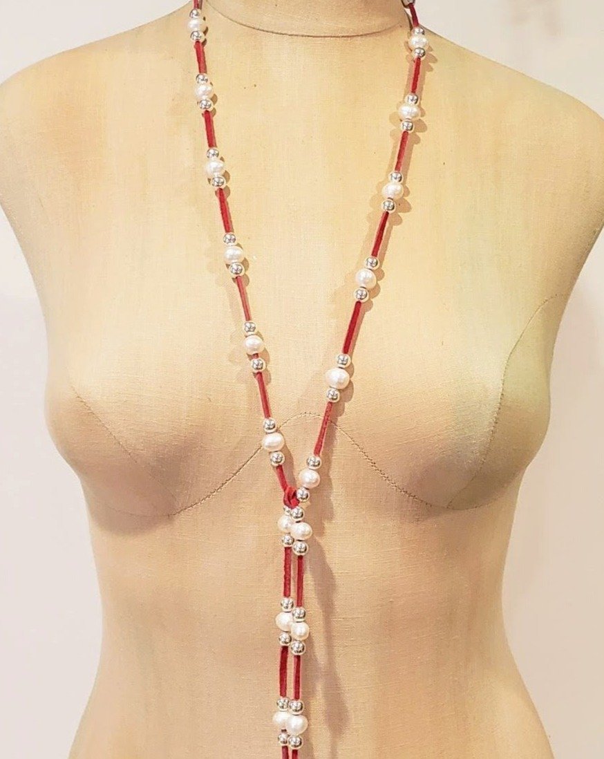 Handmade Lariat Necklace with Pearls & Beads, Beauty In Stone Jewelry at $106