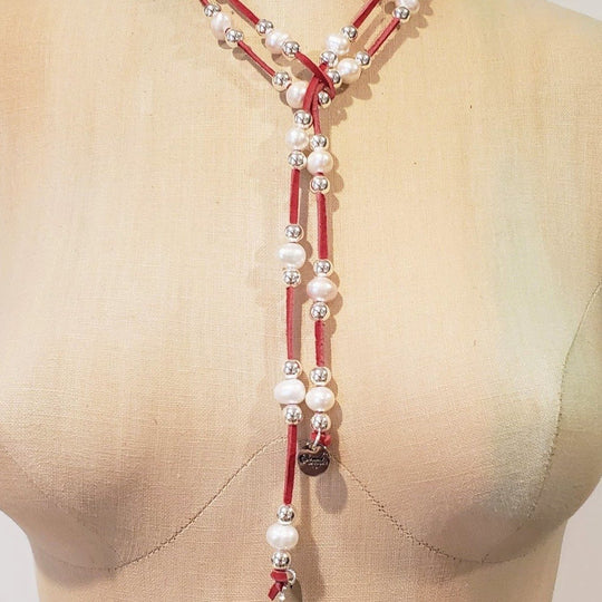 Handmade Lariat Necklace with Pearls & Beads, Beauty In Stone Jewelry at $106