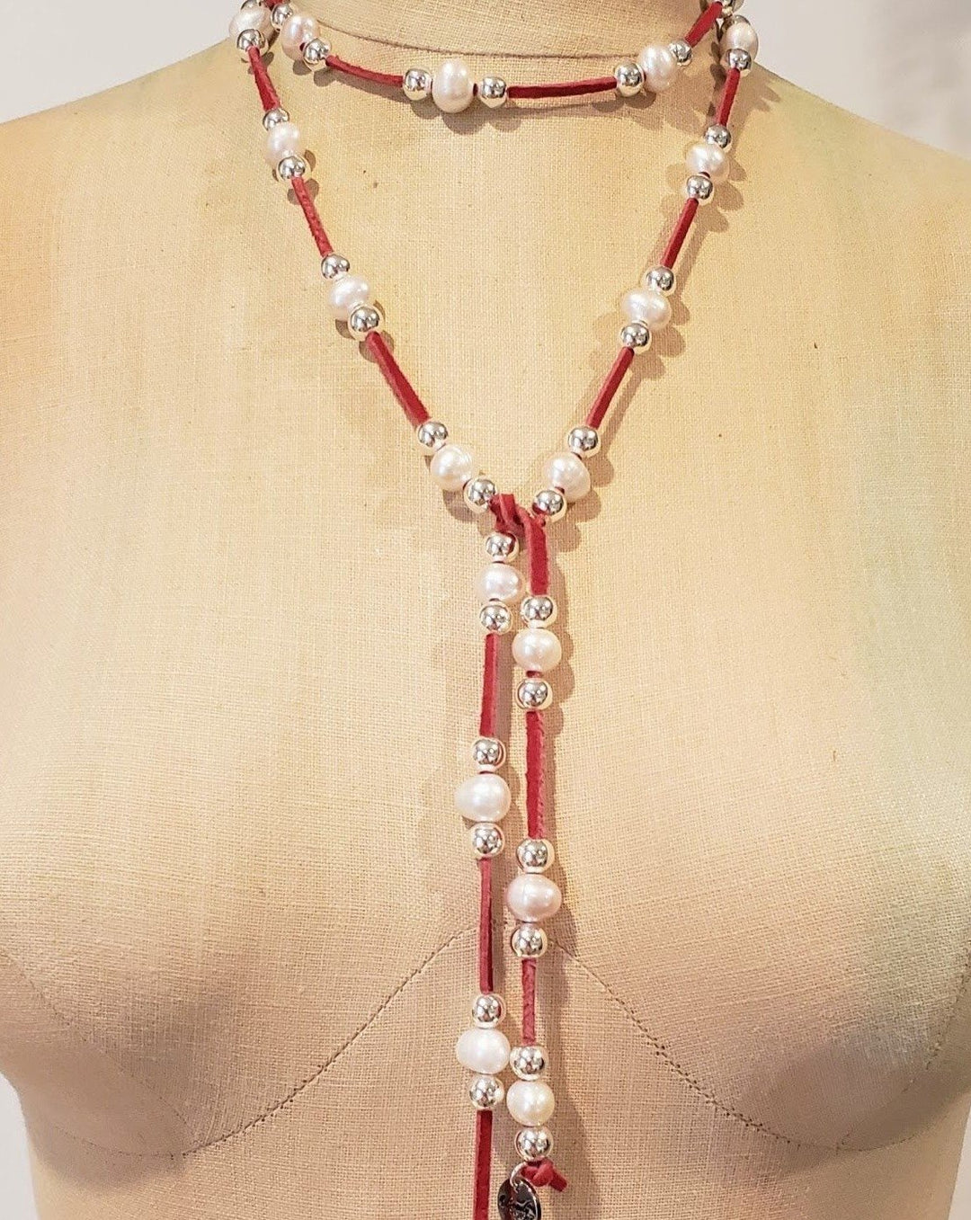 Handmade Lariat Necklace with Pearls & Beads, Beauty In Stone Jewelry at $106