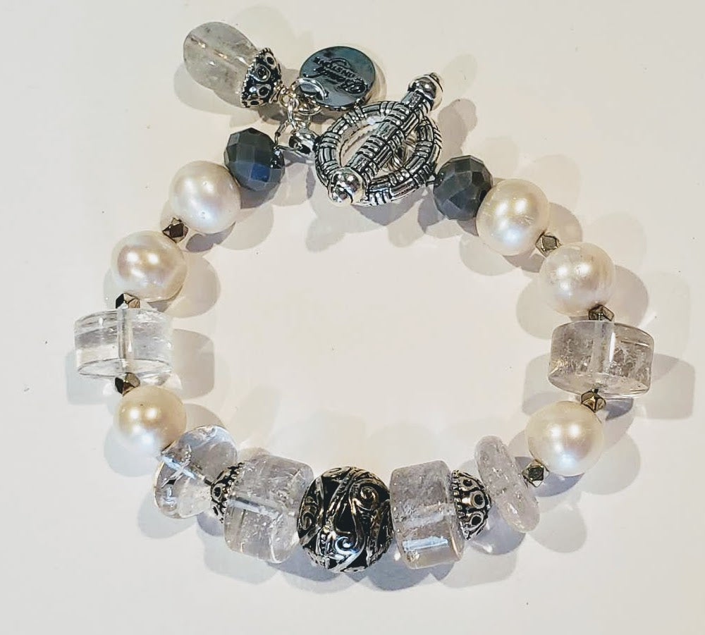 Freshwater Pearl And Quartz Bracelet, Beauty In Stone Jewelry at $89