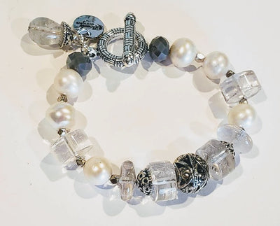 Freshwater Pearl And Quartz Bracelet, Beauty In Stone Jewelry at $89