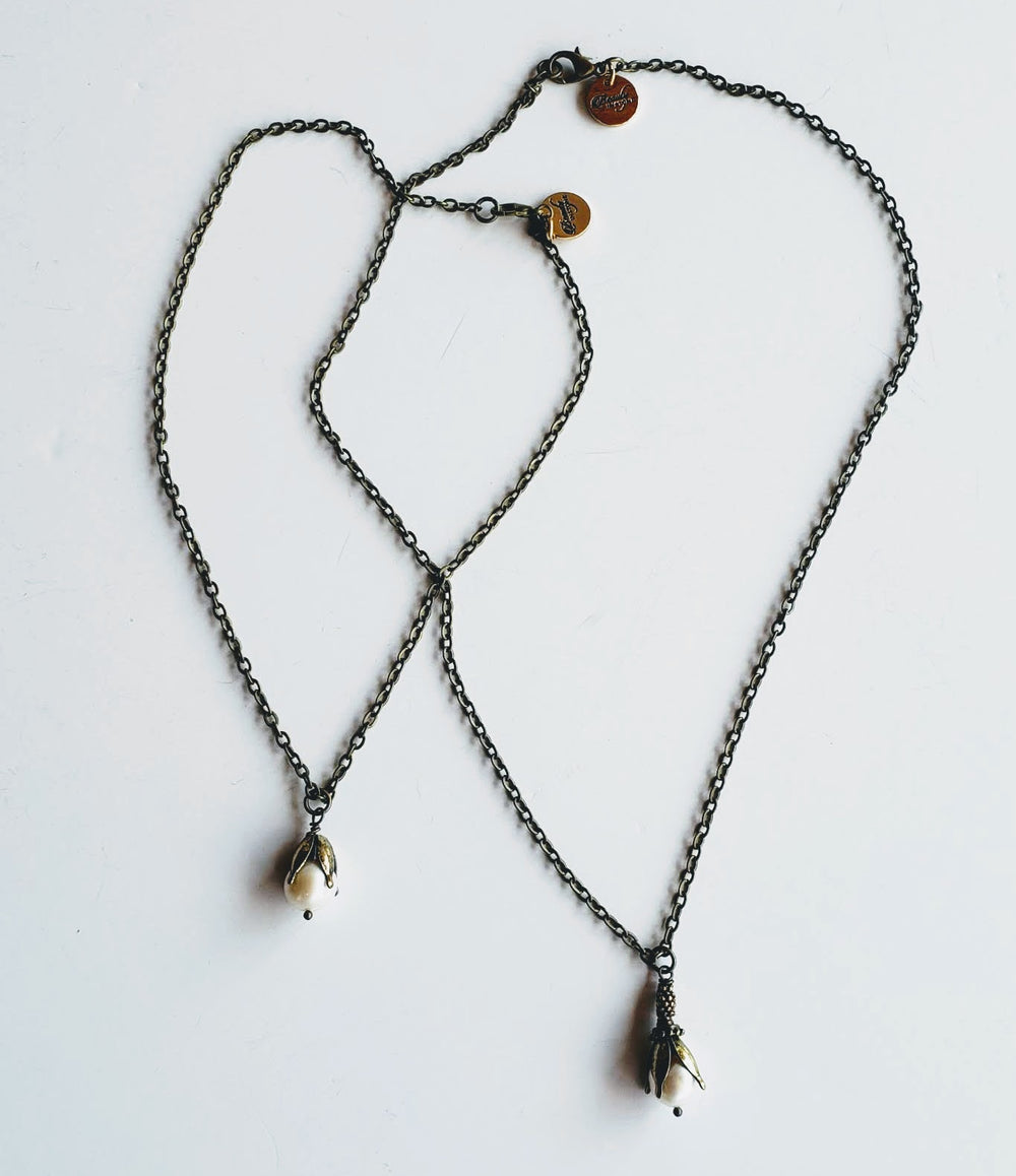 Single Pearl Necklace With Antique Bronze Chain, Beauty In Stone Jewelry at $45