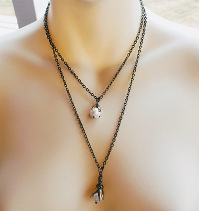 Single Pearl Necklace With Antique Bronze Chain, Beauty In Stone Jewelry at $45