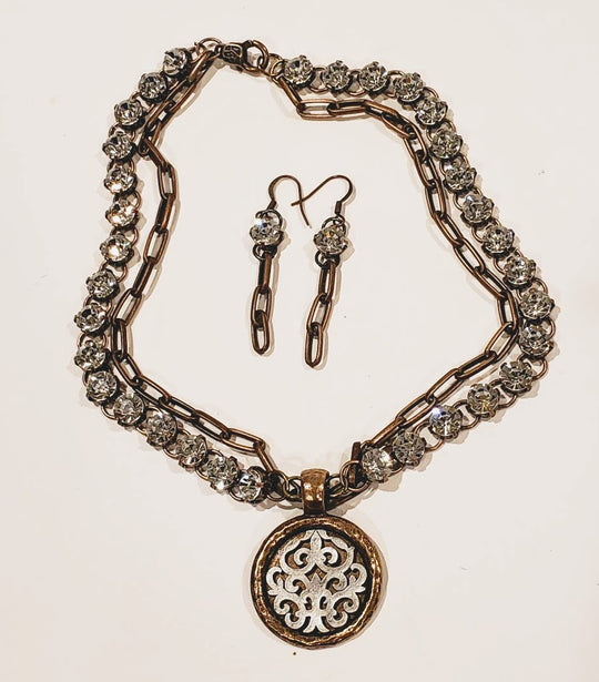 Large Rhinestone Pendant Necklace Antique Bronze Chain, Beauty In Stone Jewelry at $210