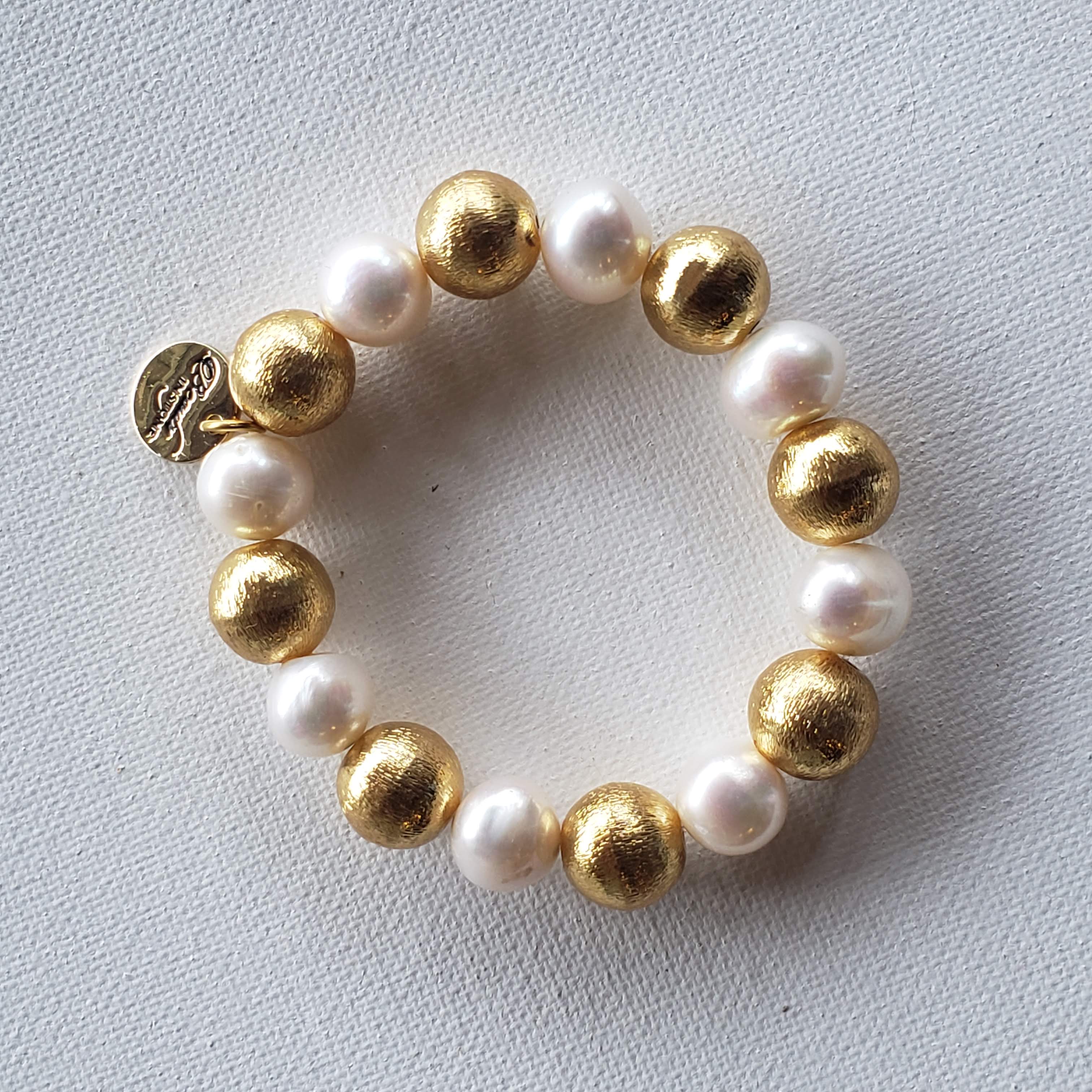 Brushed Gold & Pearl Bracelet, Beauty In Stone Jewelry at $65