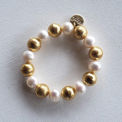 Brushed Gold & Pearl Bracelet, Beauty In Stone Jewelry at $65