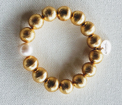 Brushed Gold Bracelet Pearl Accent, Beauty In Stone Jewelry at $65