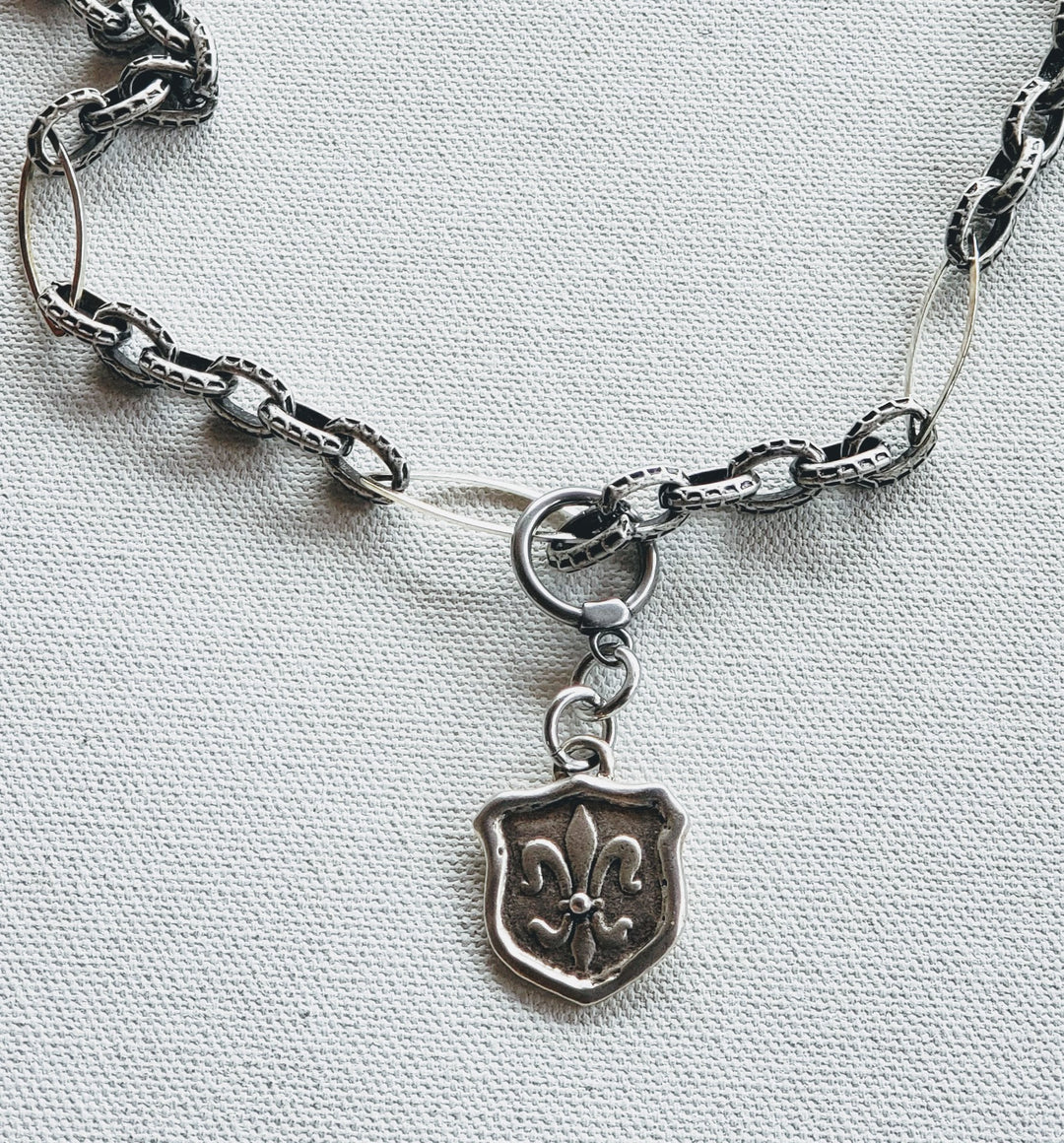 Chain Necklace With Fleur de Lis Crest, Beauty In Stone Jewelry at $89