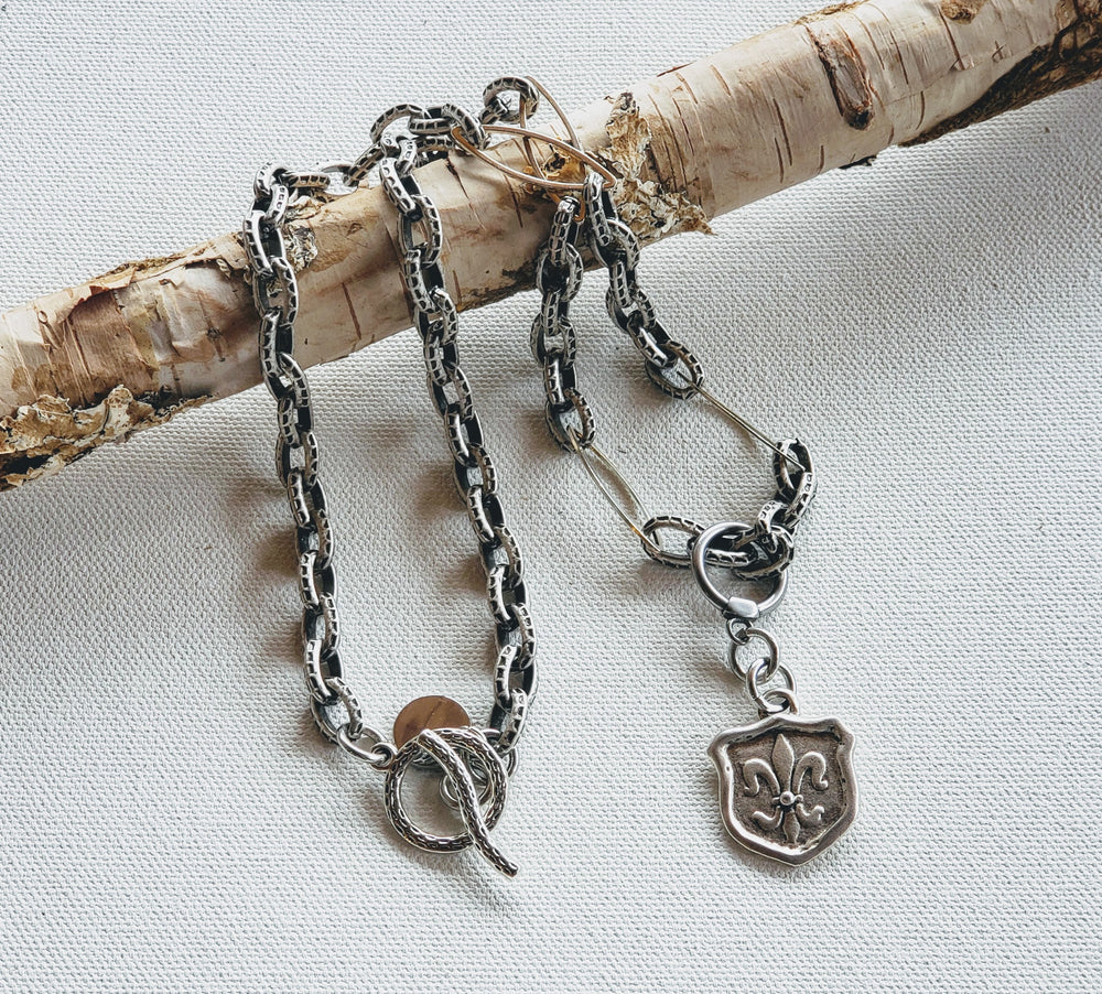 Chain Necklace With Fleur de Lis Crest, Beauty In Stone Jewelry at $89