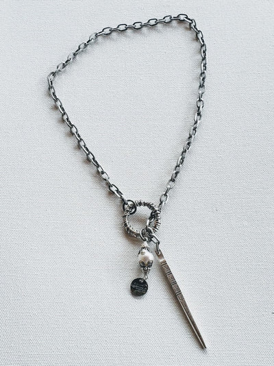 Chain Necklace With Pearl, Pinnacle And Loop Antique Silver, Beauty In Stone Jewelry at $89
