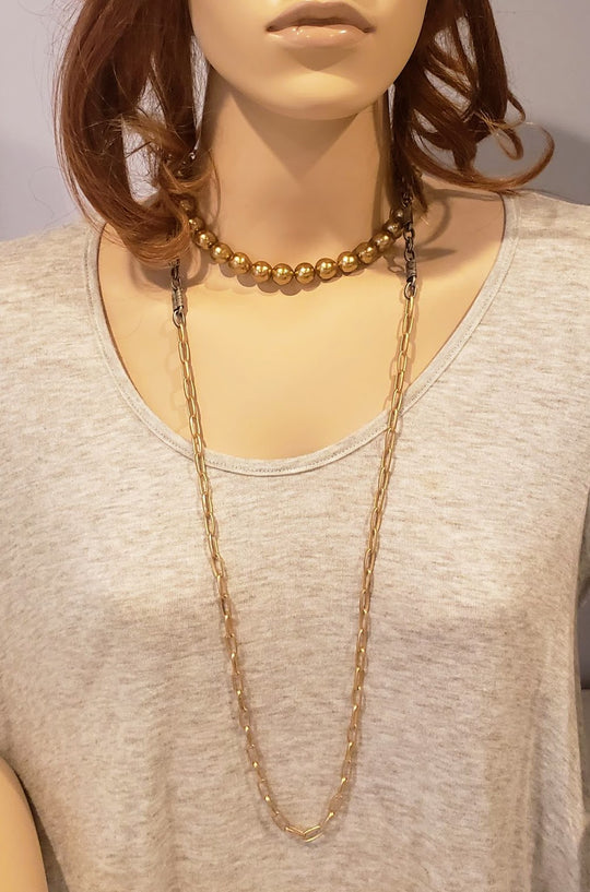 Matte Silver & Soft Gold Chain Necklace, Beauty In Stone Jewelry at $139