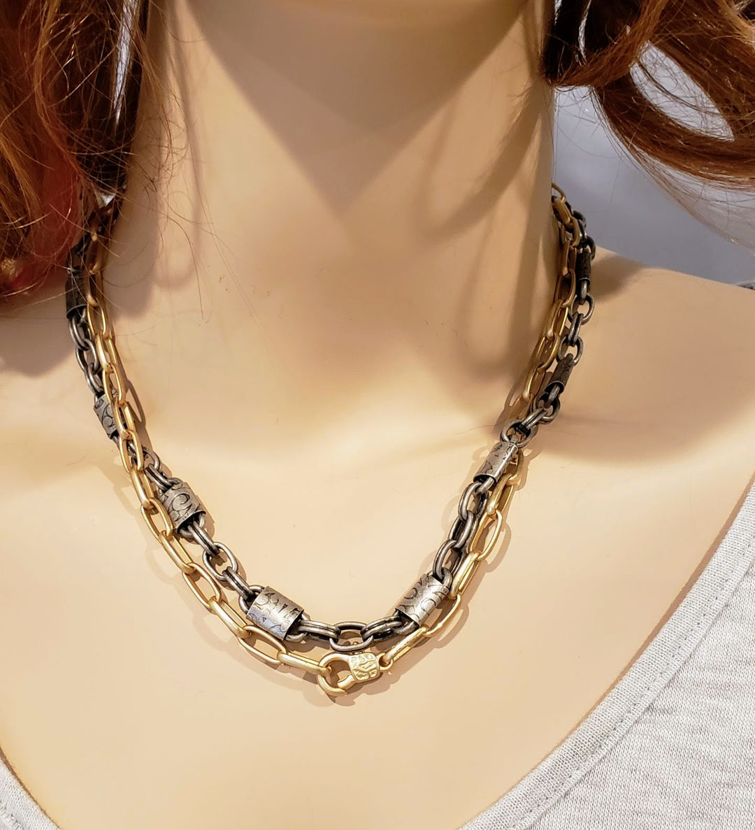 Matte Silver & Soft Gold Chain Necklace, Beauty In Stone Jewelry at $139