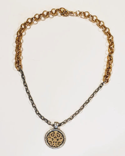 Soft Gold & Matte Silver Chain Necklace With Medallion, Beauty In Stone Jewelry at $139