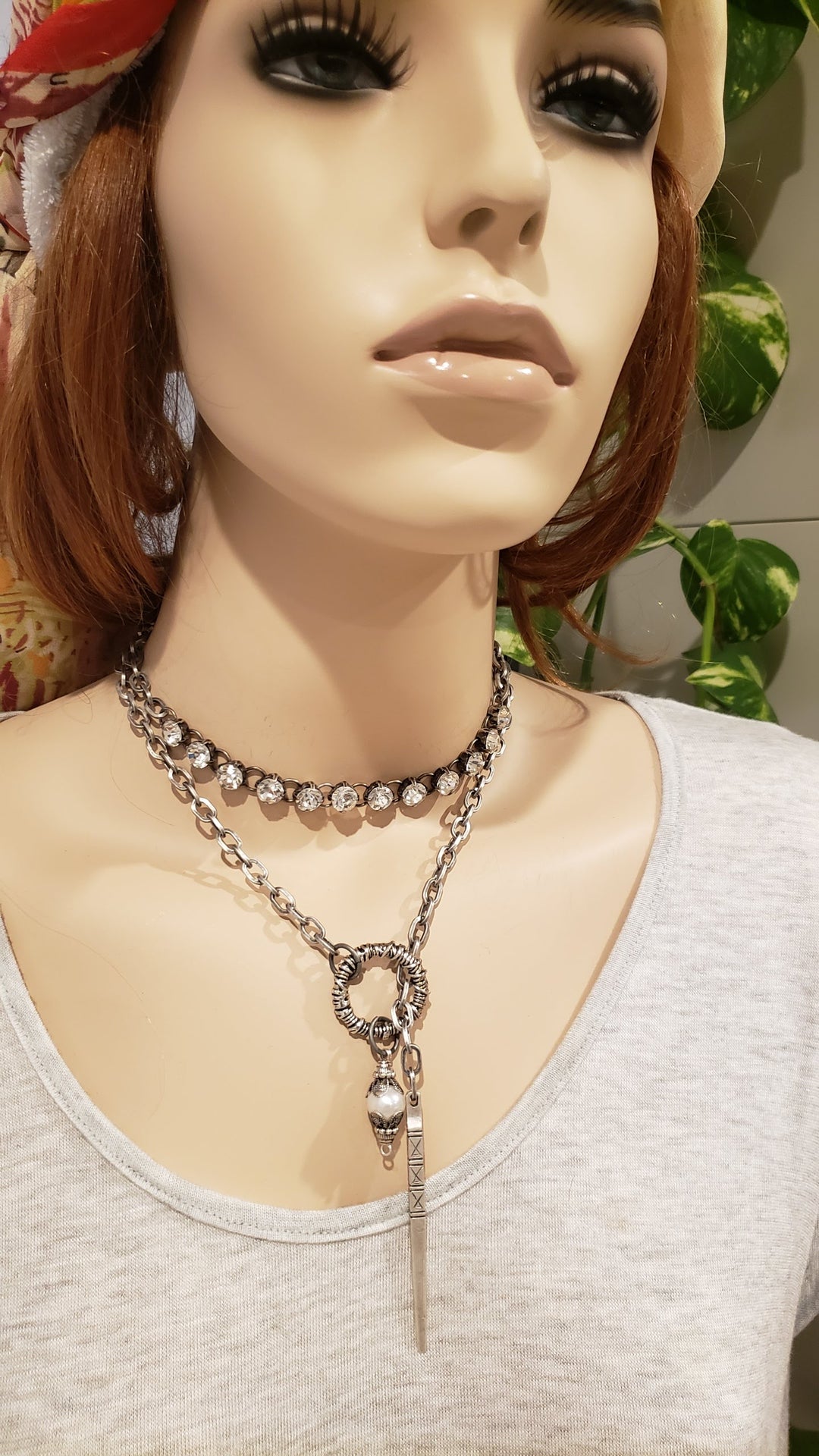 Chain Necklace With Pearl, Pinnacle And Loop Antique Silver, Beauty In Stone Jewelry at $89