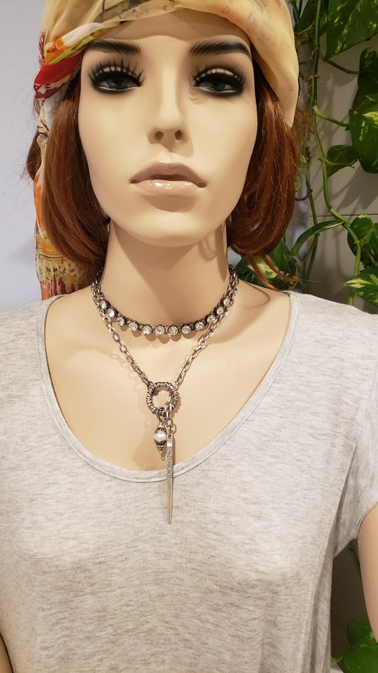 Chain Necklace With Pearl, Pinnacle And Loop Antique Silver, Beauty In Stone Jewelry at $89