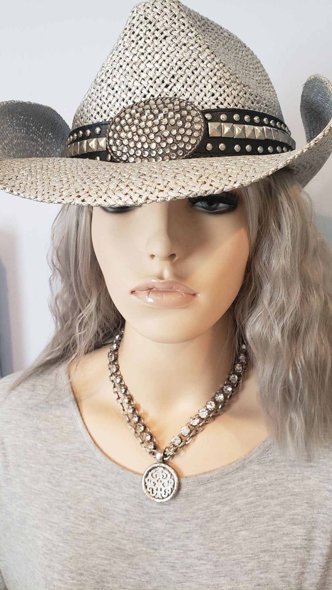 Large Rhinestone Pendant Necklace Antique Silver Chain, Beauty In Stone Jewelry at $210