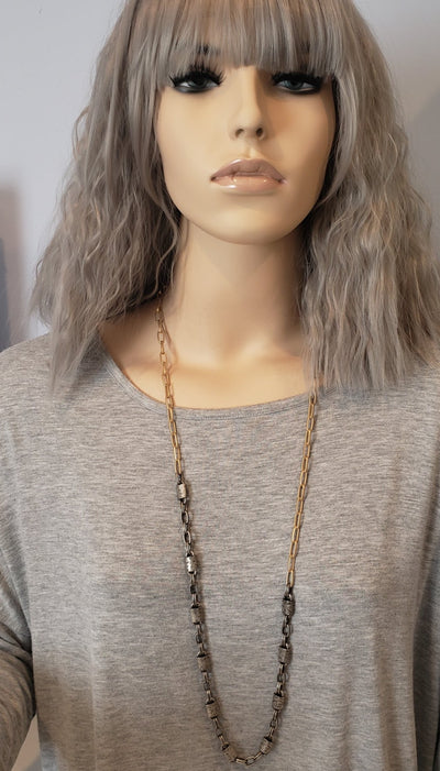 Matte Silver & Soft Gold Chain Necklace, Beauty In Stone Jewelry at $139