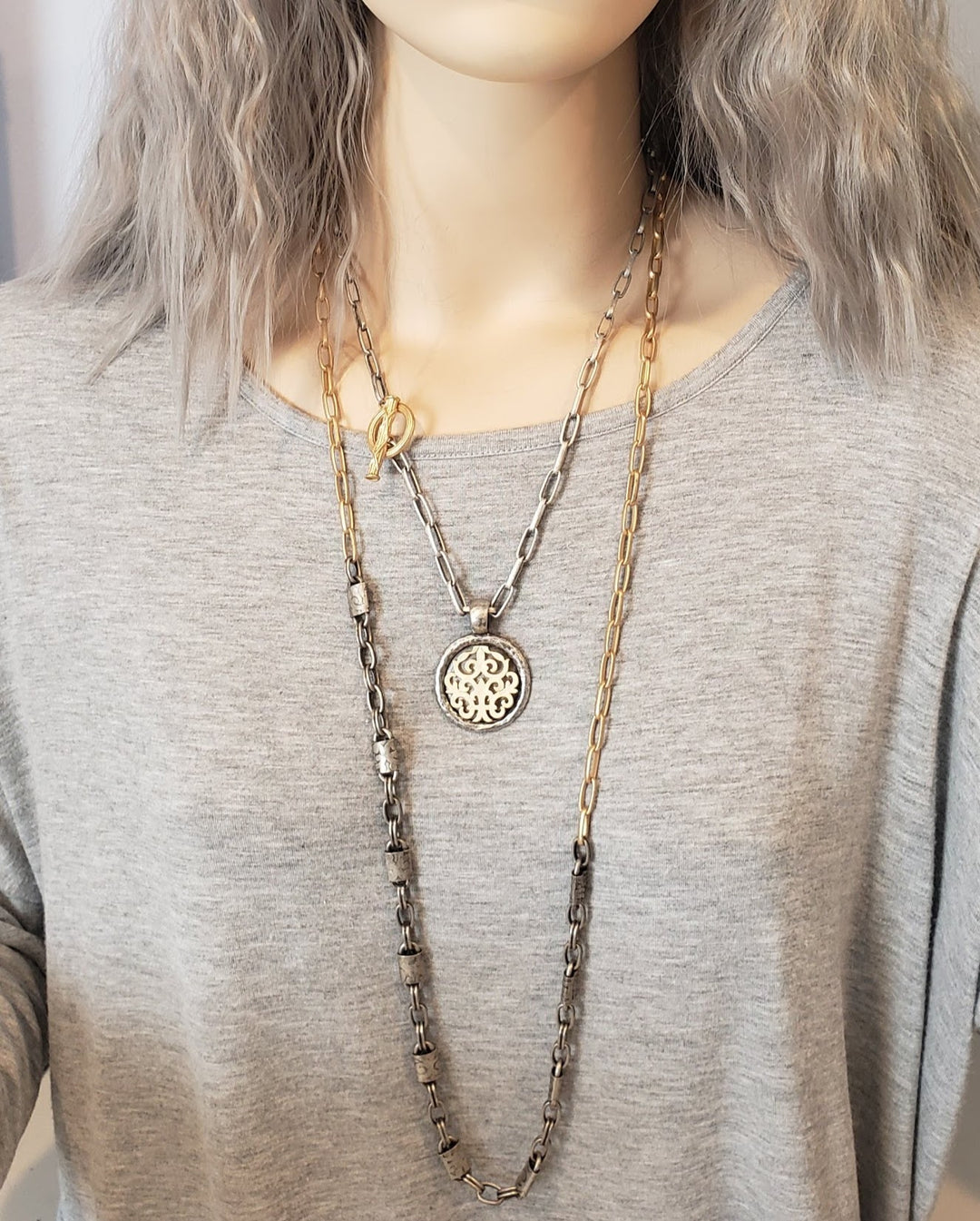 Matte Silver & Soft Gold Chain Necklace, Beauty In Stone Jewelry at $139